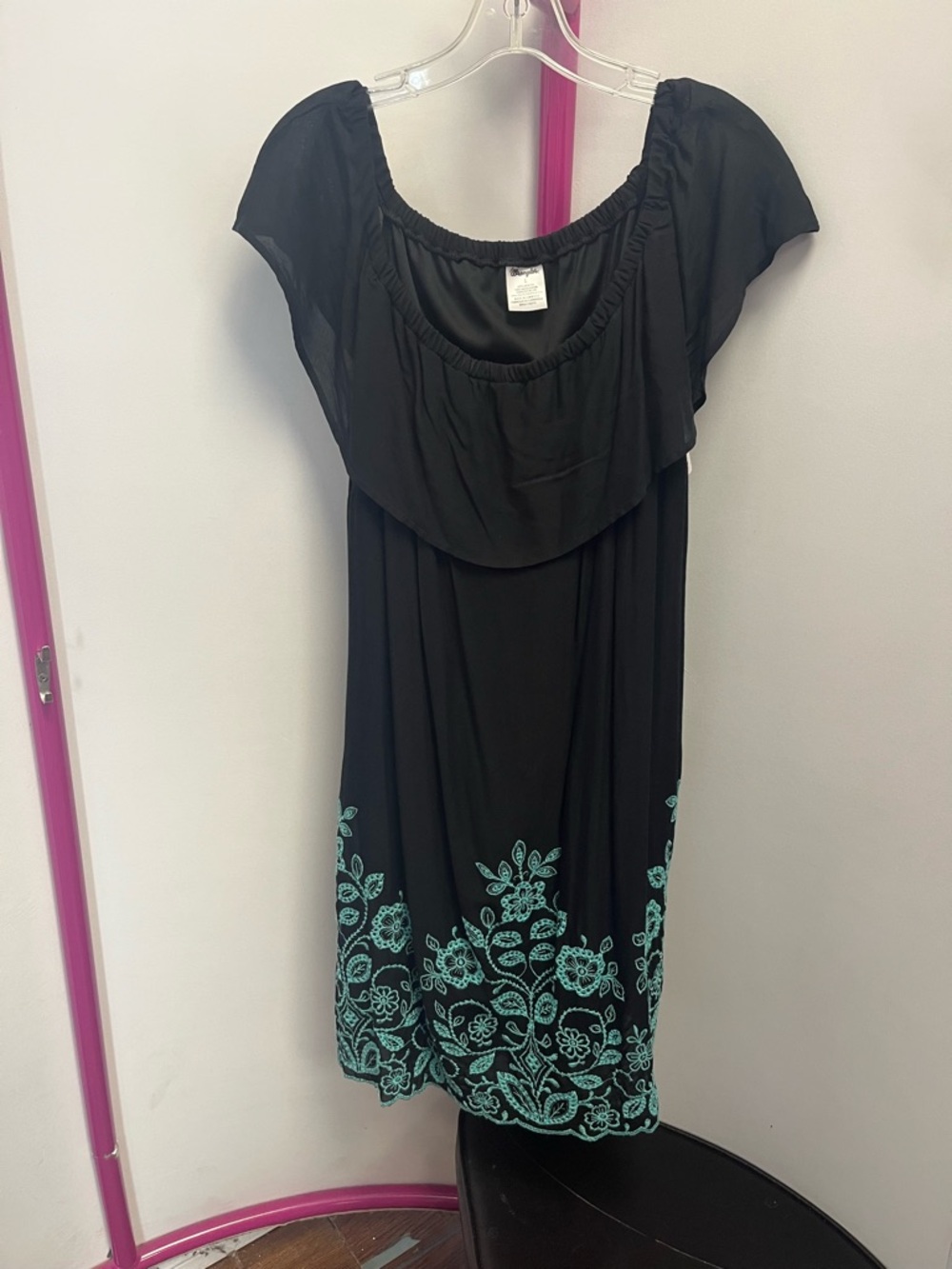 Wrangler Black Dress with Teal Floral Embroidery